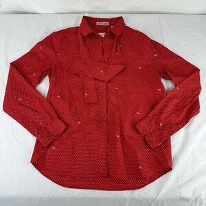 Vtg Diane Von Furstenberg Initial Red Button Up Long Sleeve Bow Collar Shirt 10